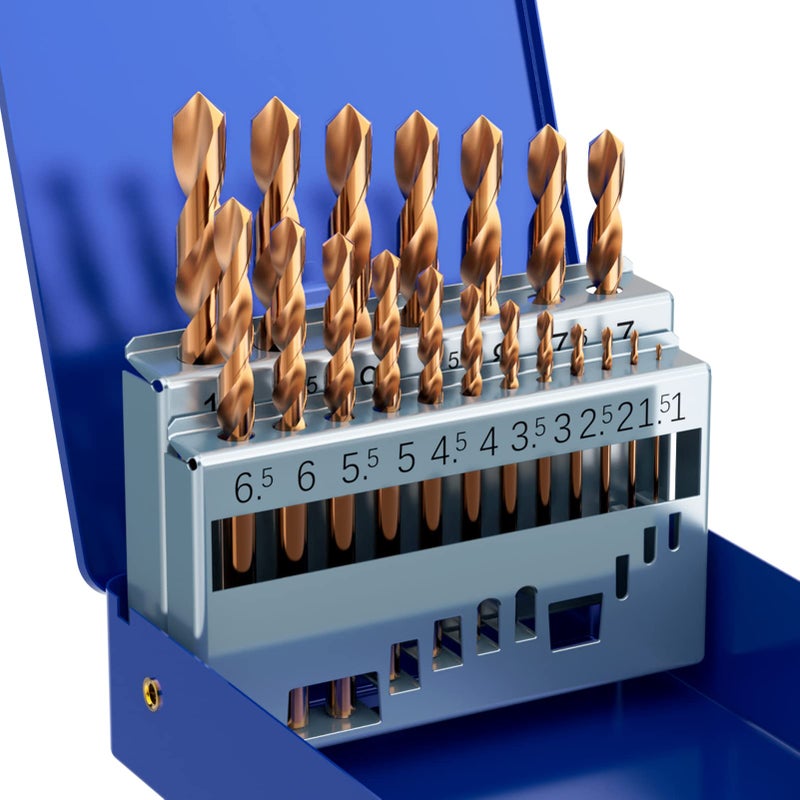 MACXCOIP Metric 19Pcs M35 Cobalt Drill Bit Set  1.0mm-10.0mm HSS Cobalt Jobber Drill Bits for Hardened Metals  Stainless Steel  Cast Iron and Wooden Plastics  with Metal Index Storage Box - Image 1